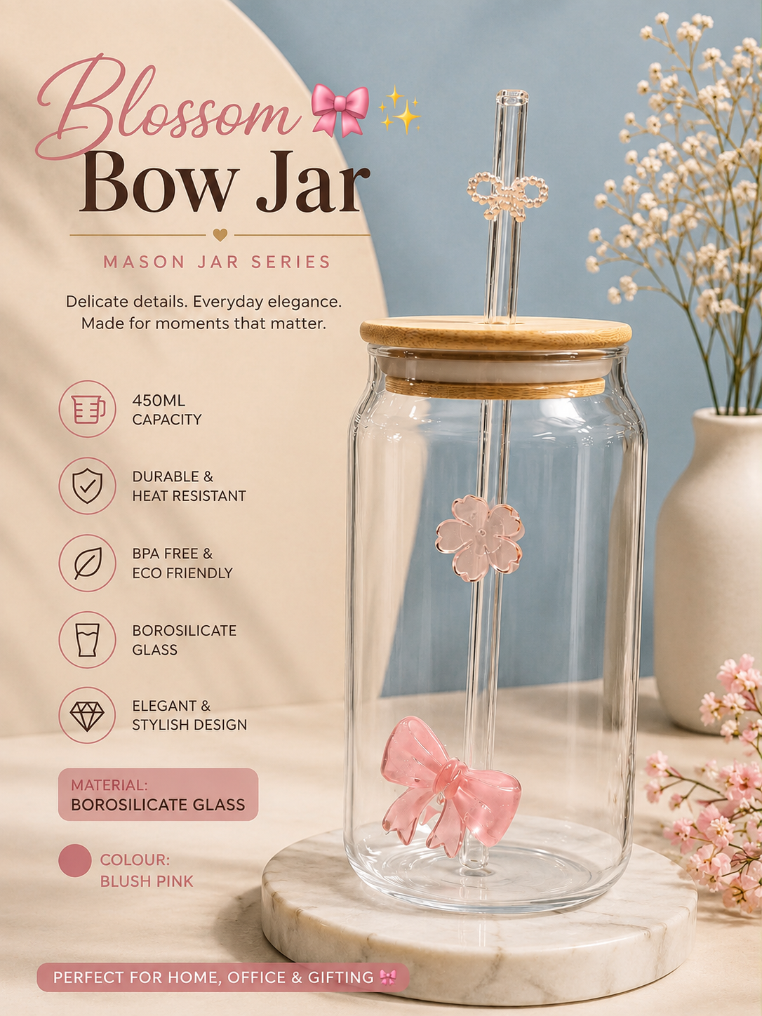 Blossom Bow Jar – Mason Jar Series (450ML)