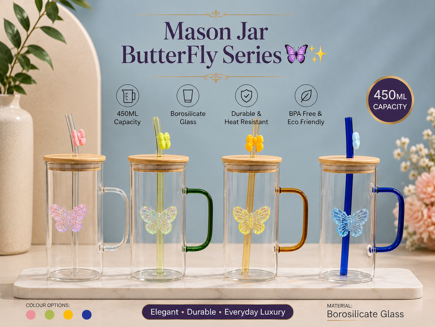 Mason Jar Butterfly Series – 450ml (1pcs)