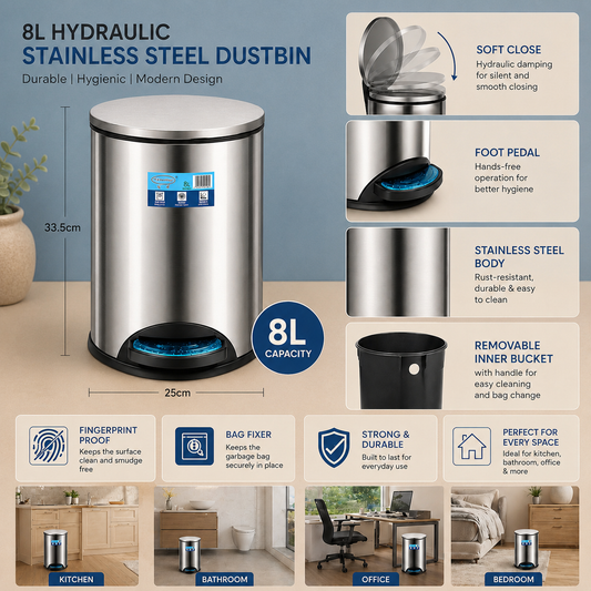 Premium Stainless Steel Pedal Dustbin β Normal & Hydraulic