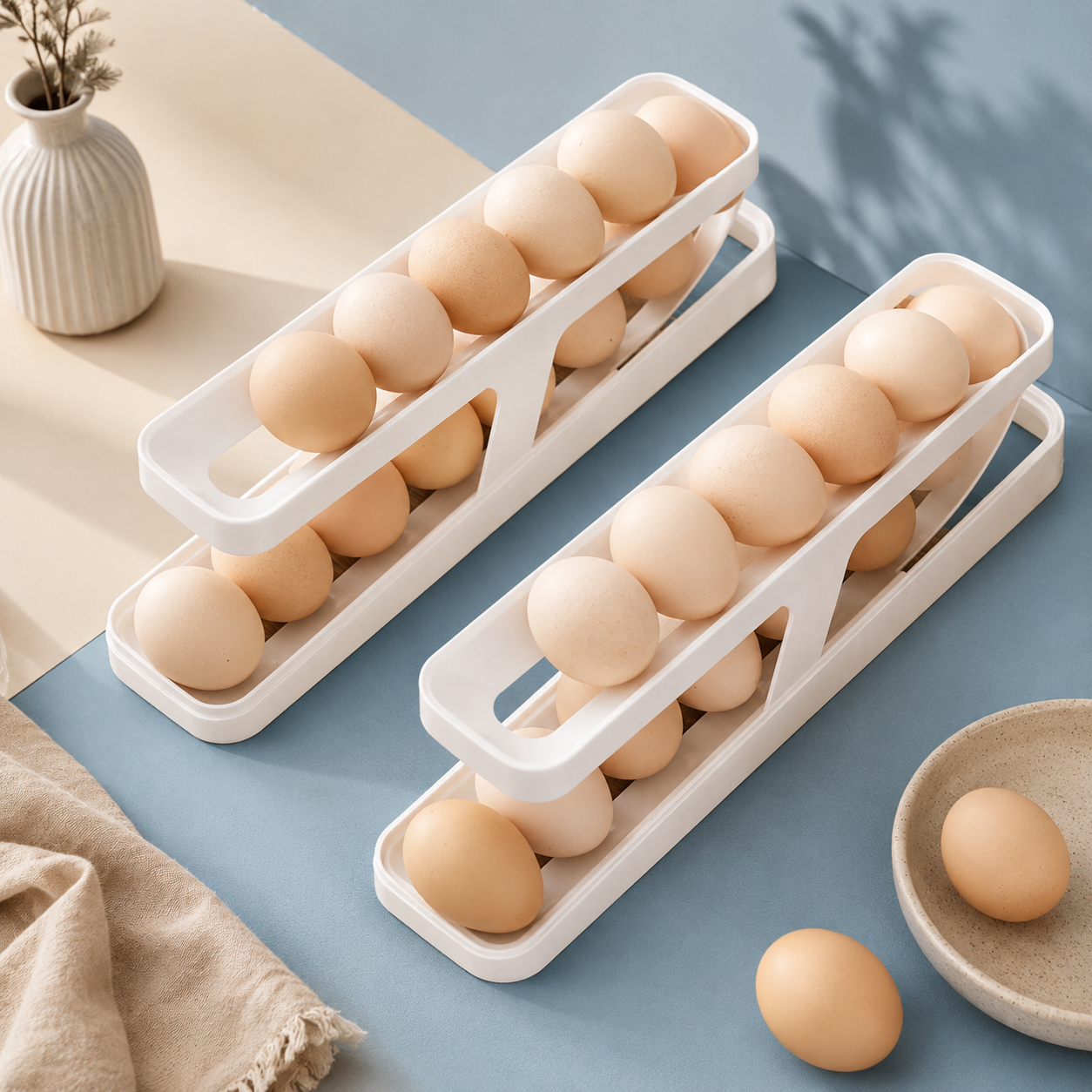 Gravity-Fed Egg Dispenser Rack