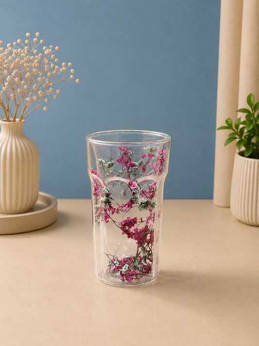 πΈ Double Wall Dried Flower Glass Tumbler β Elegant Floral Drinking Glass (350ml)