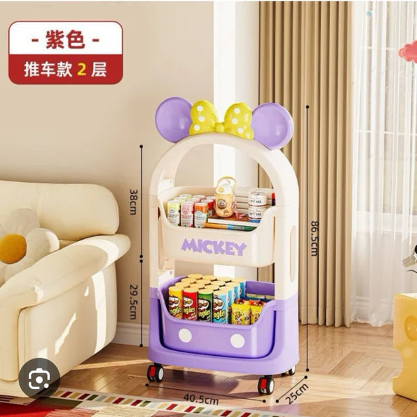 Mickey-Themed 2-Tier Kids Storage Organizer Shelf (Purple)