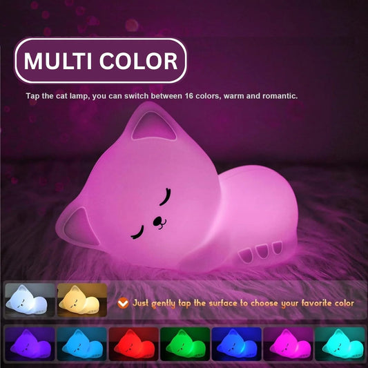 RGB Sleeping Cat Silicone Night Light