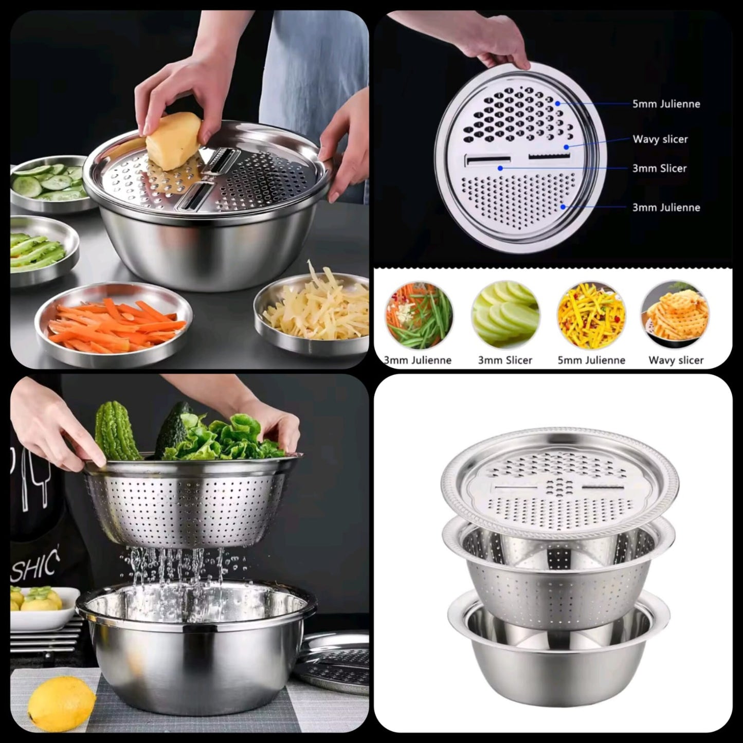 ๐ฅ Premium Stainless Steel Multi-Purpose Grater, Colander & Mixing Bowl Set