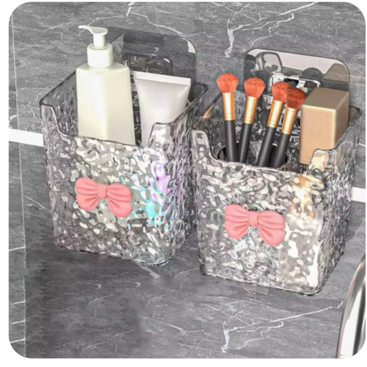 Transparent Acrylic Wall-Mounted Storage Organizer with Decorative Bow