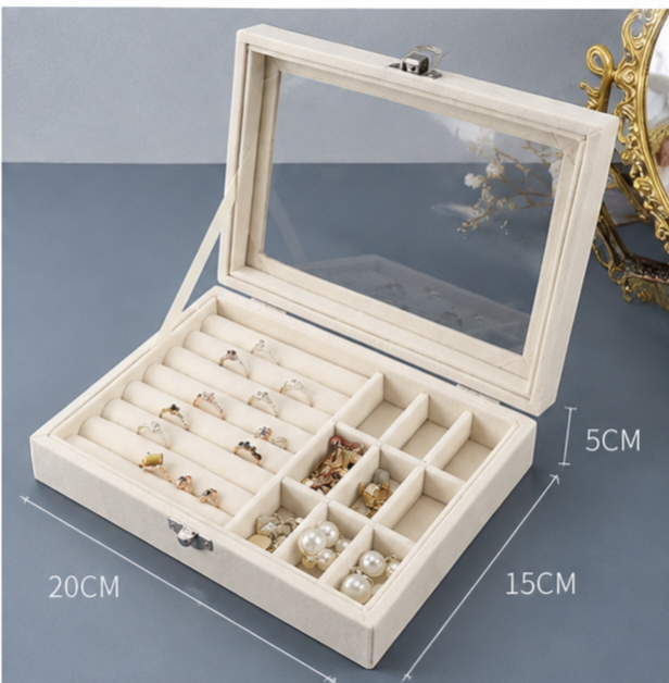 Premium Velvet Jewelry Storage Box with Glass Lid