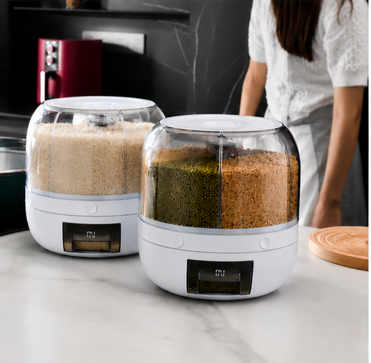 Rotating 6-Grid Grain Storage Dispenser