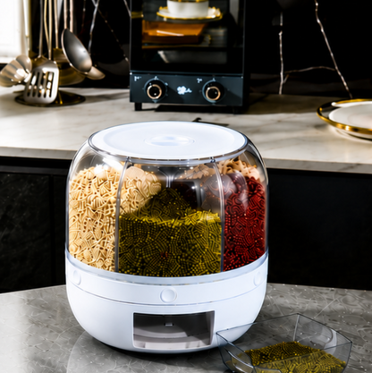 Rotating 6-Grid Grain Storage Dispenser
