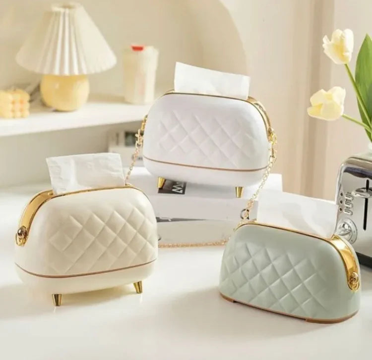 👜 Luxury Handbag Style Tissue Box with Gold Chain