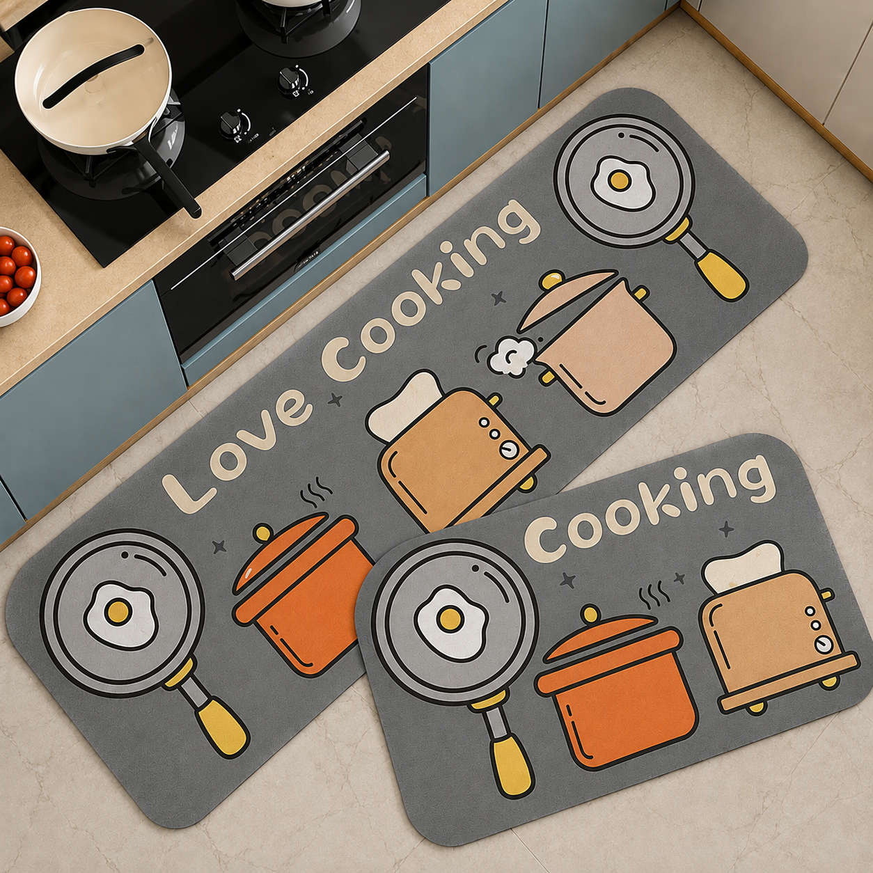 🍳 Love Cooking Printed Kitchen Floor Mat