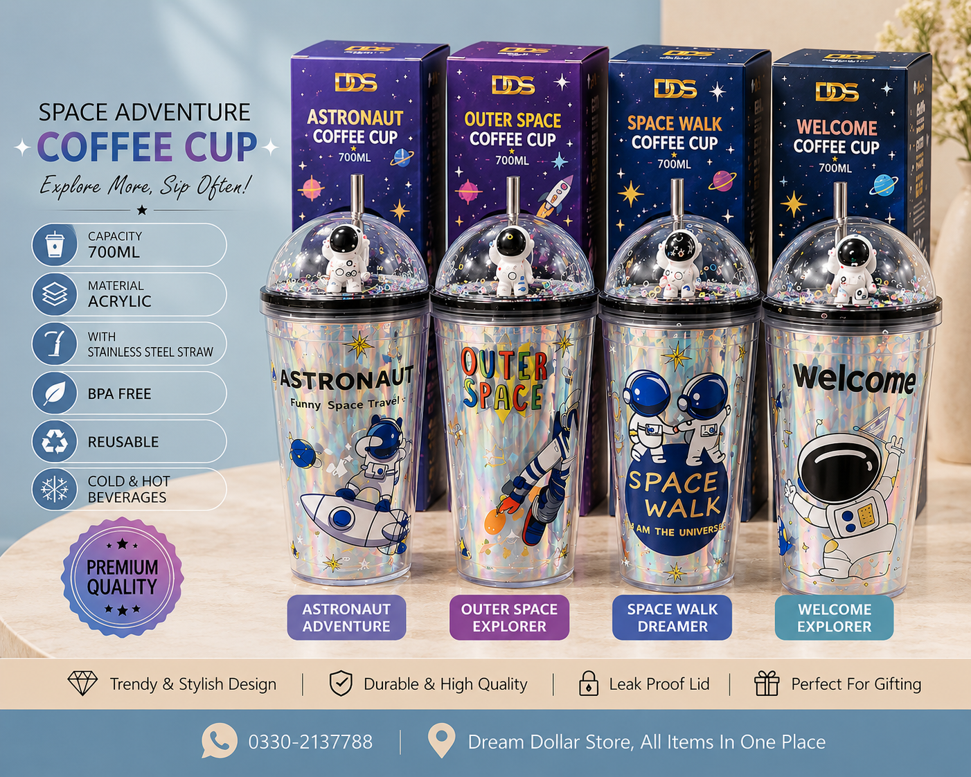 🚀 Space Adventure Astronaut Coffee Cup – 700ML
