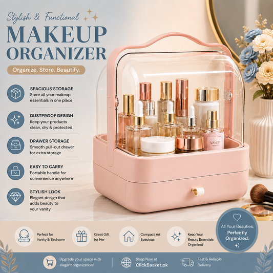 Stylish & Functional Makeup Organizer with Dustproof Cover & Drawer