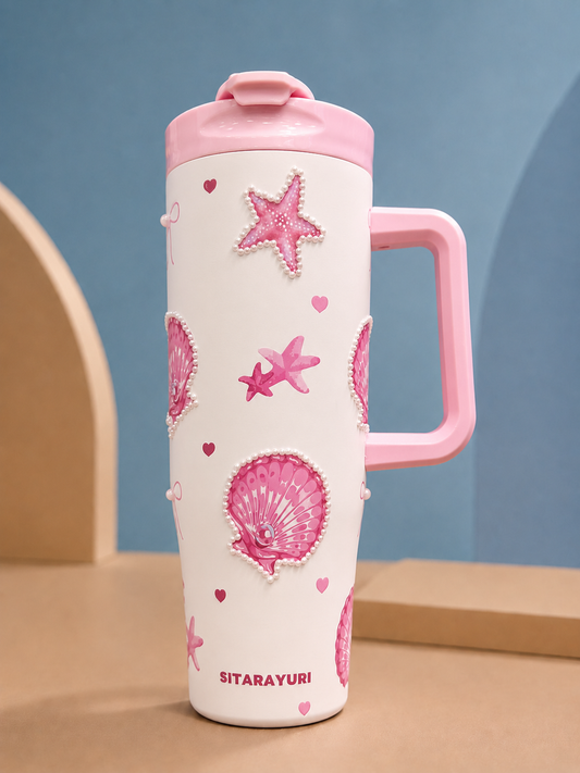 SITARAYURI Ocean Pink Pearl Tumbler with Handle & Lid