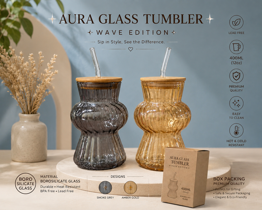 Aura Glass Tumbler – Wave Edition (400ml)