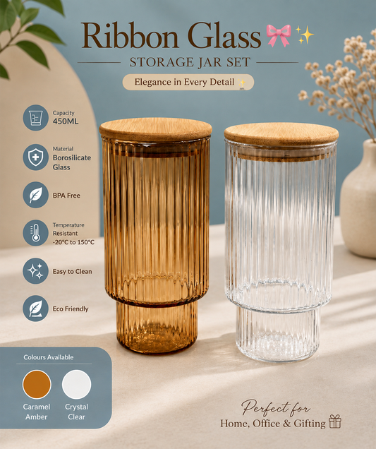 Ribbon Glass Storage Jar Set (450ml) 1pcs
