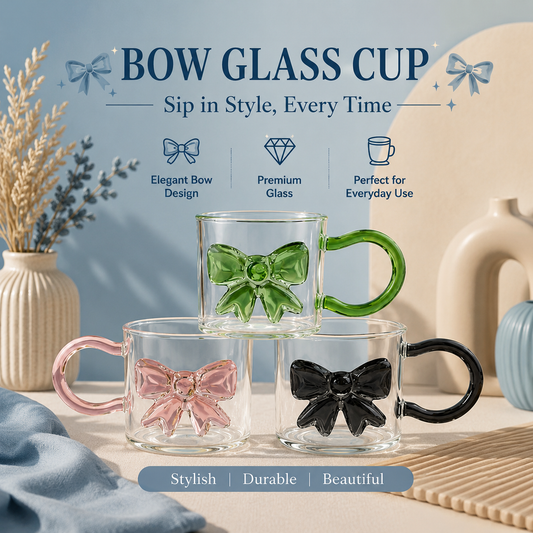 🎀 Bow Glass Cup – Elegant & Stylish Drinkware