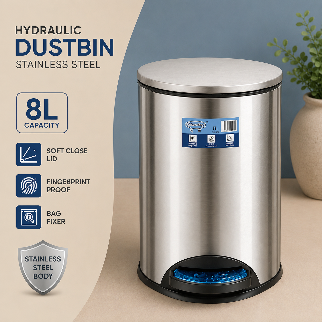 Premium Stainless Steel Pedal Dustbin – Normal & Hydraulic