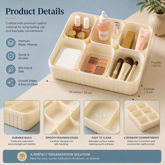 Multi-Compartment 6pc's Cosmetic Organizer Tray