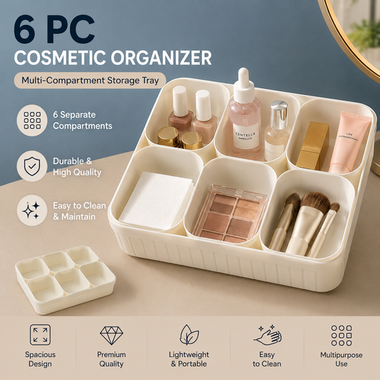 Multi-Compartment 6pc's Cosmetic Organizer Tray