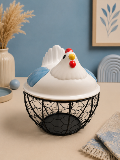 🐔 Chicken-Shaped Egg Storage Basket with Lid (Random Colors)
