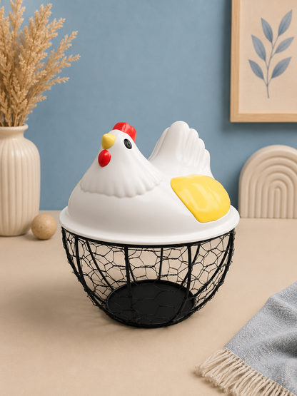 🐔 Chicken-Shaped Egg Storage Basket with Lid (Random Colors)