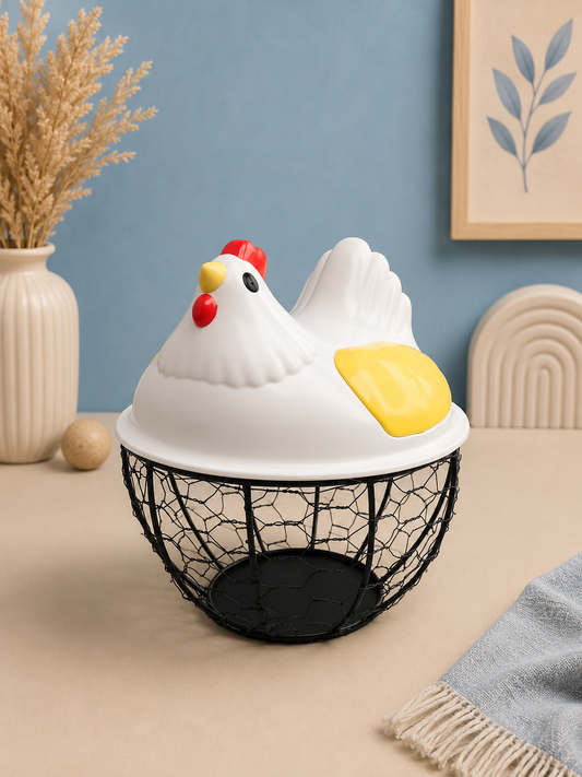 🐔 Chicken-Shaped Egg Storage Basket with Lid (Random Colors)
