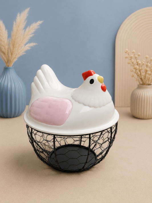 🐔 Chicken-Shaped Egg Storage Basket with Lid (Random Colors)