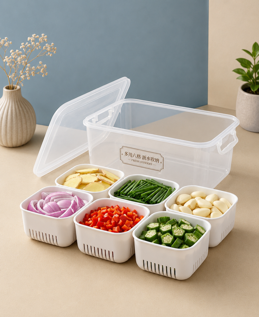 🥗 Multi-Purpose Fresh Food &amp; Vegetable Storage Box with 6 Drain Baskets