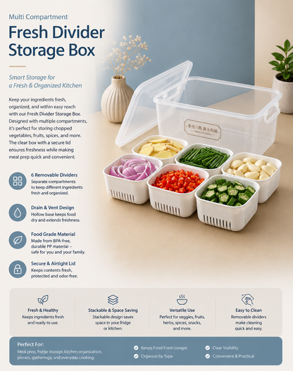 🥗 Multi-Purpose Fresh Food &amp; Vegetable Storage Box with 6 Drain Baskets
