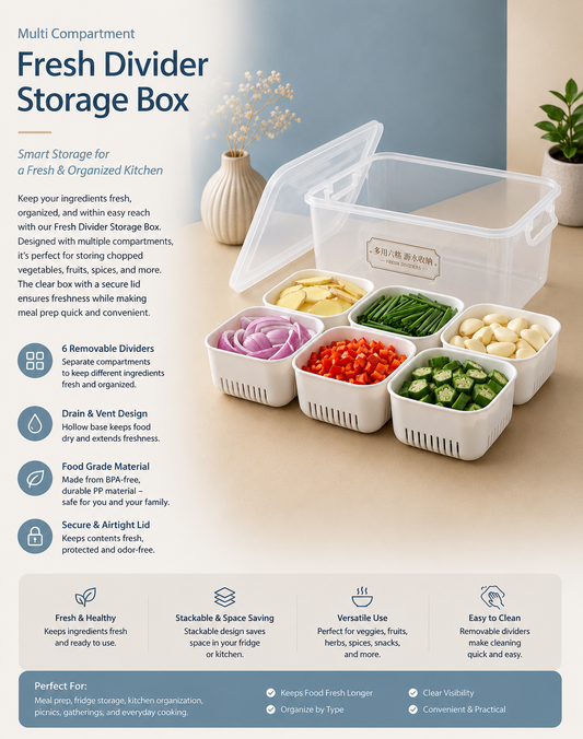 🥗 Multi-Purpose Fresh Food &amp; Vegetable Storage Box with 6 Drain Baskets