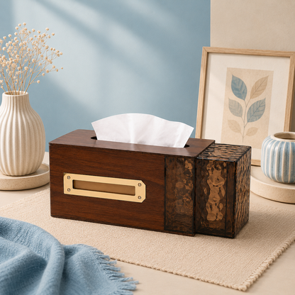 Premium Wooden Tissue Box with Storage Compartment