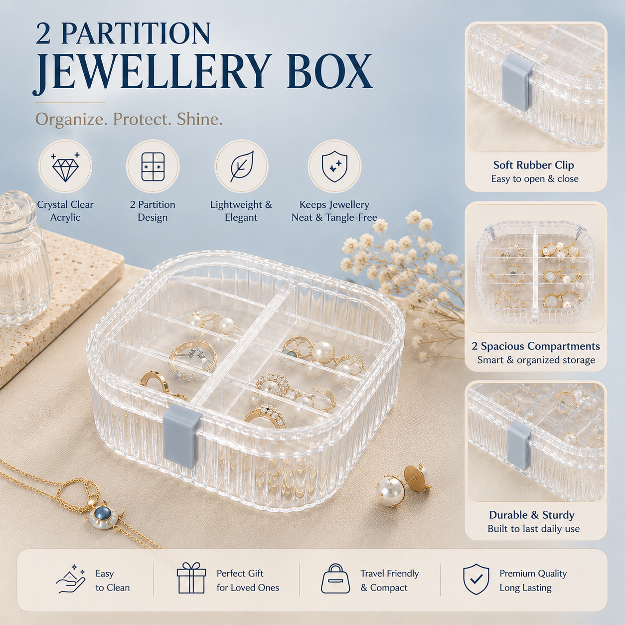 2-Partition Acrylic Jewellery Organizer Box
