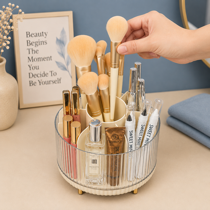 360° Rotating Makeup Organizer with Dust-Proof Cover with Bear Lid