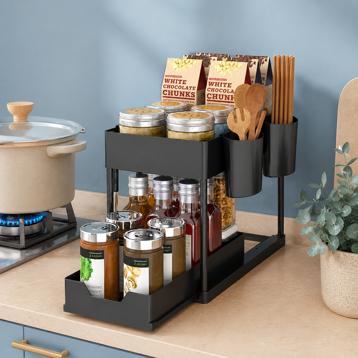 2-Tier Kitchen Countertop Organizer with Utensil Holder