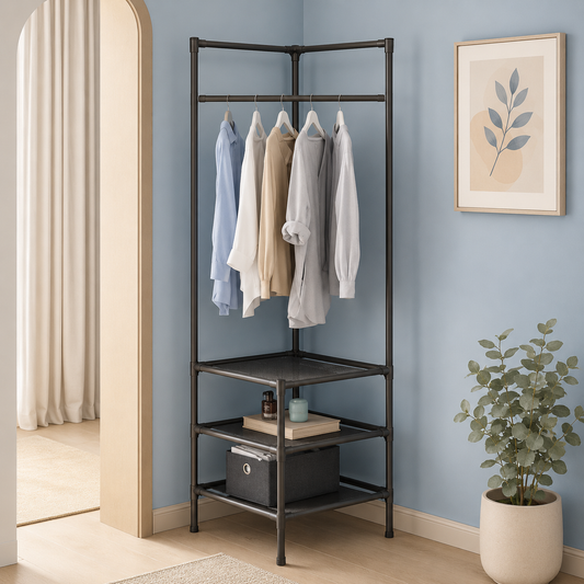 Corner Clothes Rack with Storage Shelves