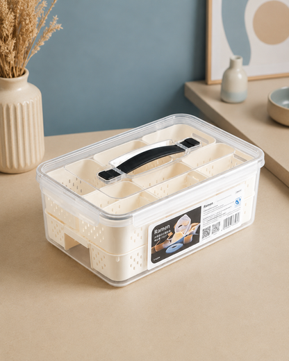 Multi-Compartment Storage Organizer Box with Handle