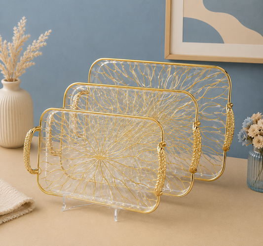 Acrylic Serving Tray with Gold Handles