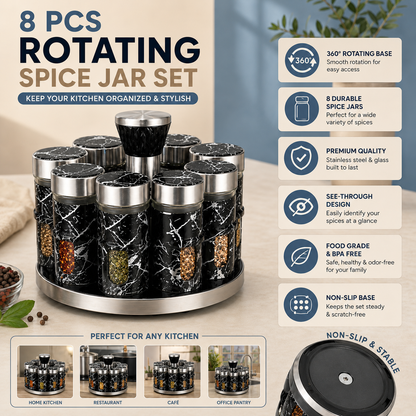 8-Piece Rotating Spice Jar Set with 360° Revolving Stand