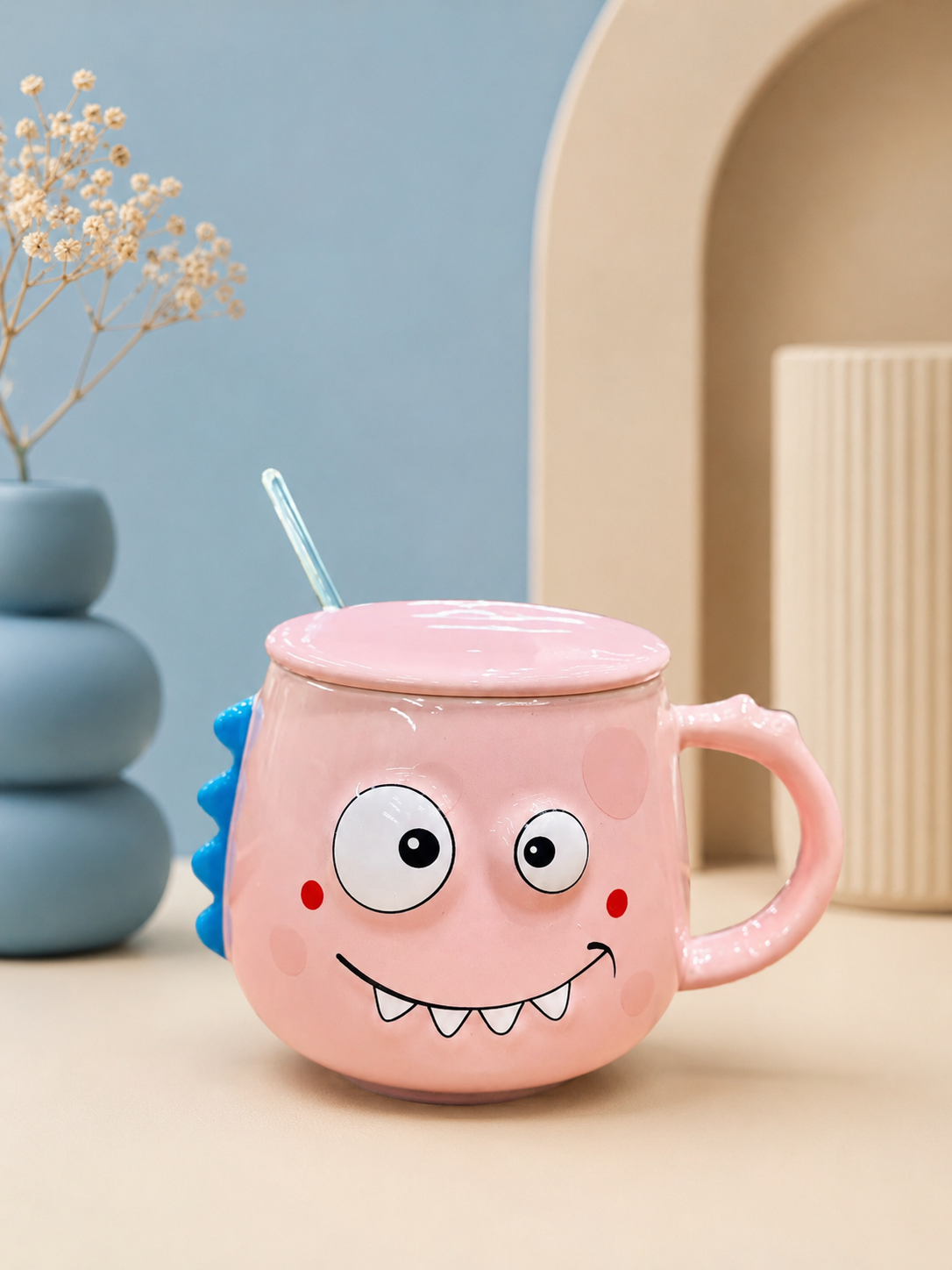 Cartoon Monster Mug with Lid & Spoon