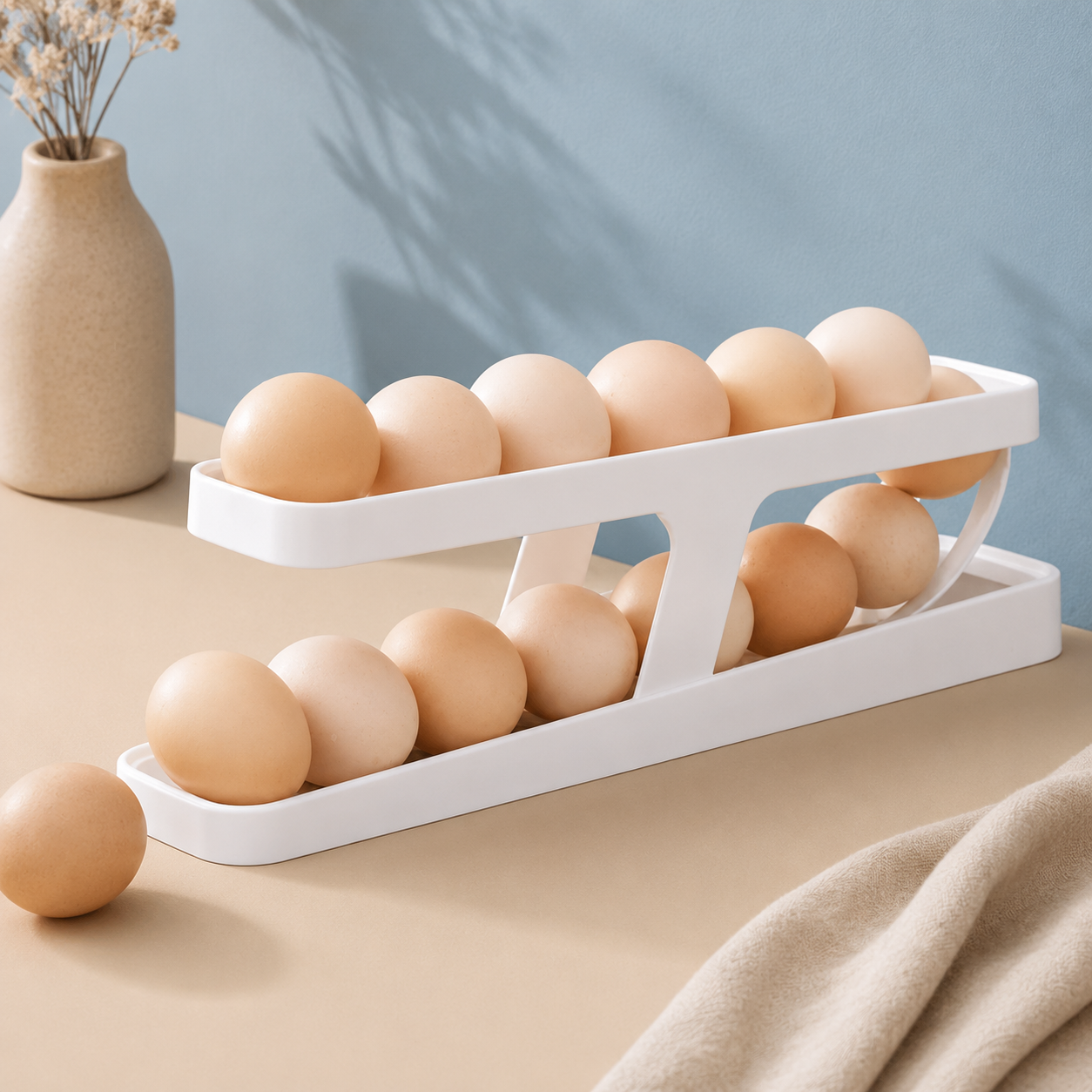 Gravity-Fed Egg Dispenser Rack