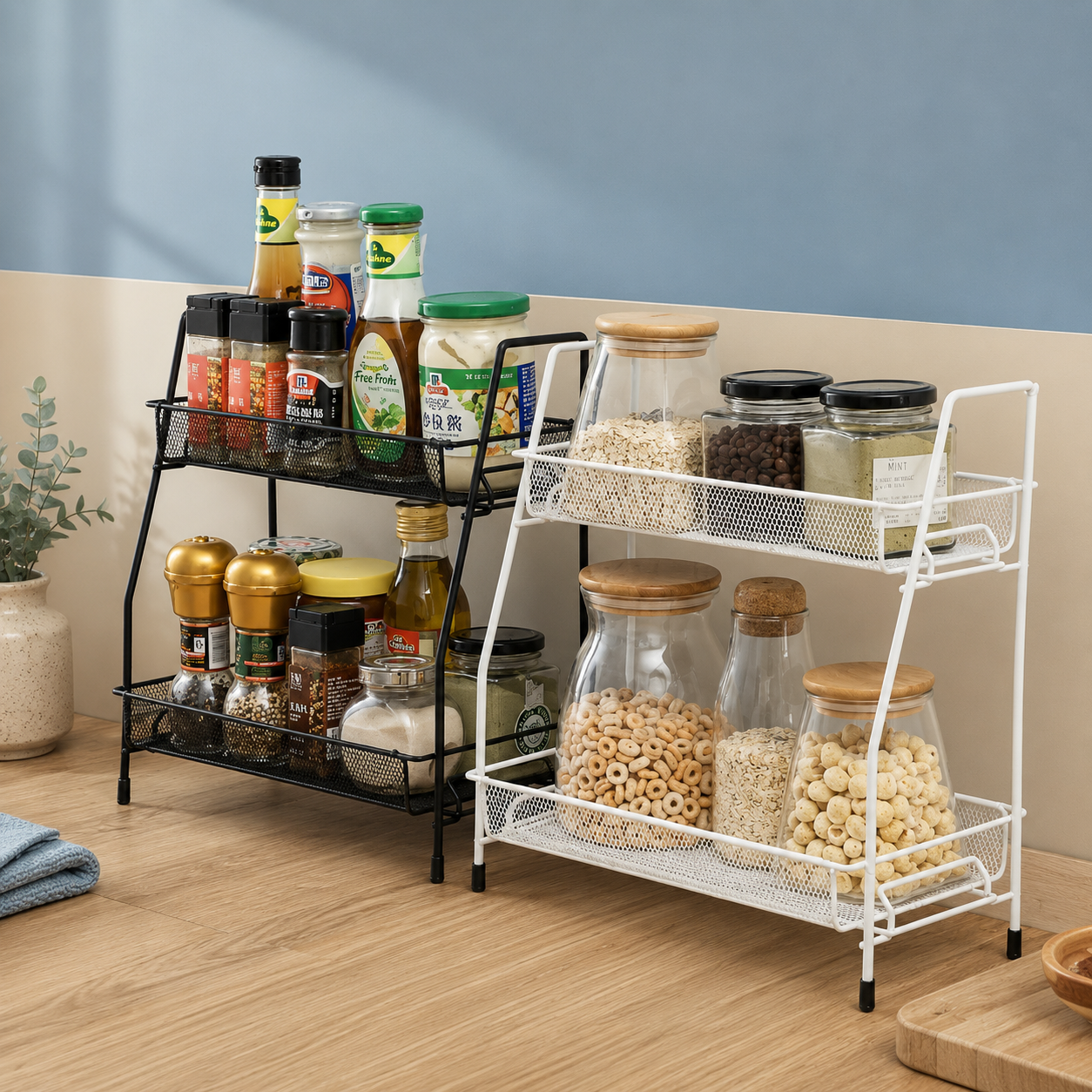 2-Tier Metal Mesh Storage Organizer Rack