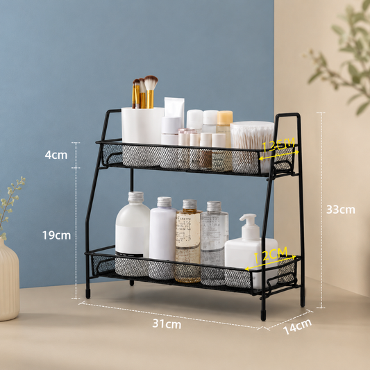 2-Tier Metal Mesh Storage Organizer Rack