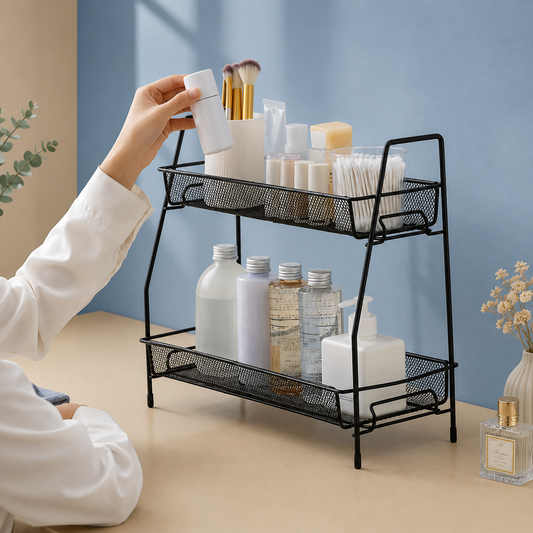 2-Tier Metal Mesh Storage Organizer Rack
