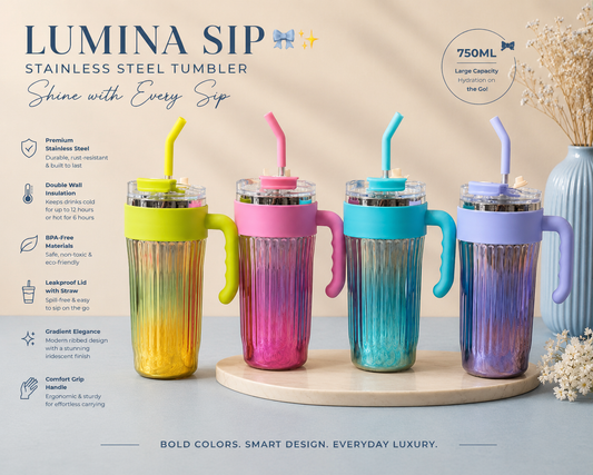 Lumina Sip Stainless Steel Tumbler – 750ml Double-Wall Insulated Travel Mug