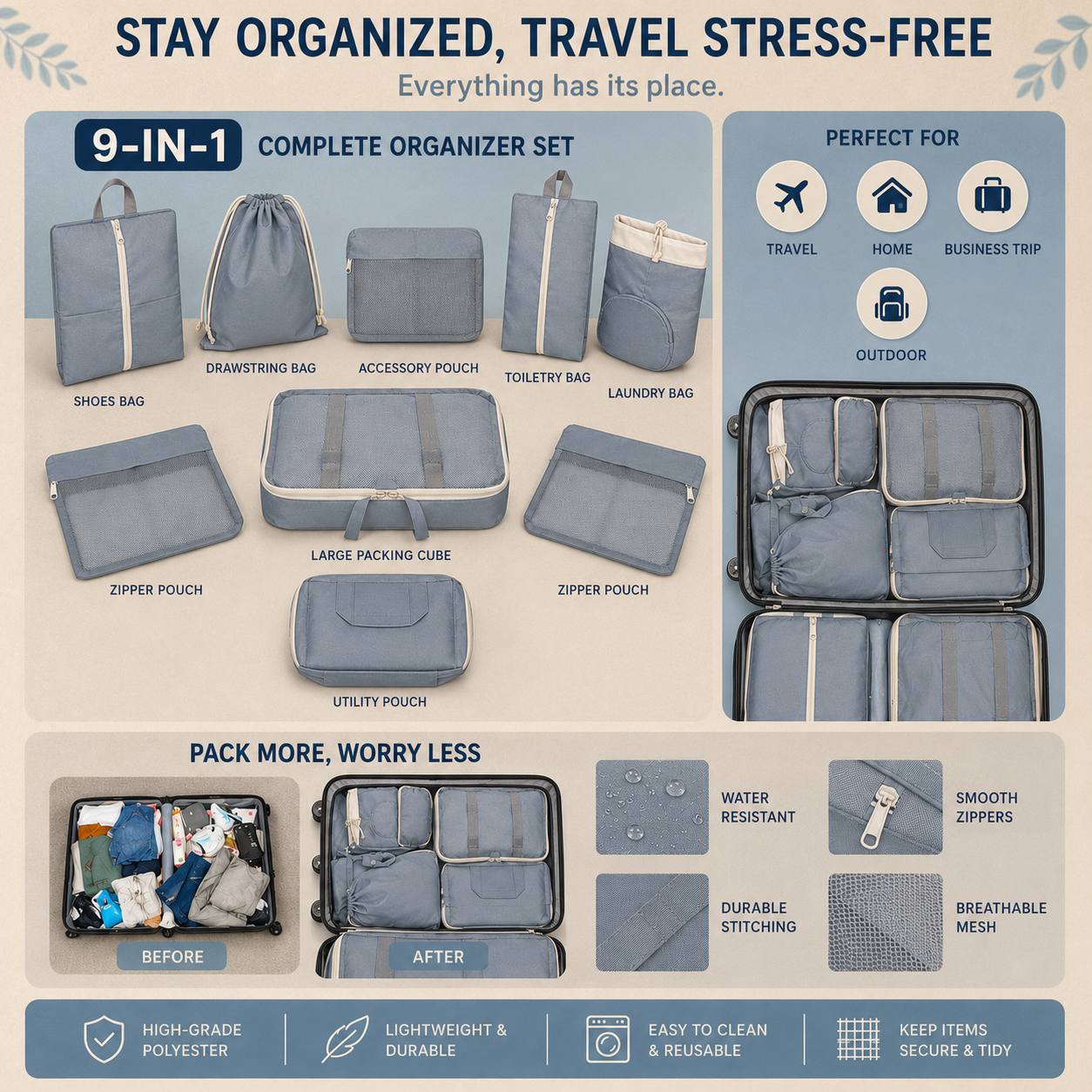 Travel 9-in-1 Packing Organizer Set