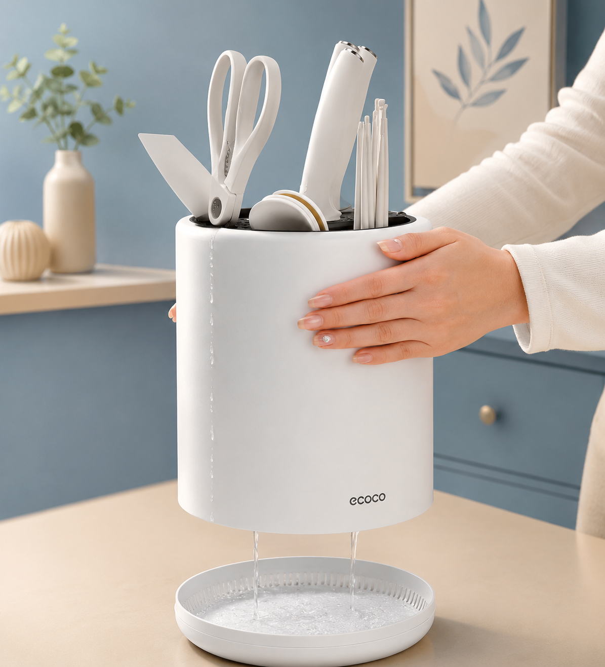 Ecoco Kitchen Utensil Holder with Drain Tray