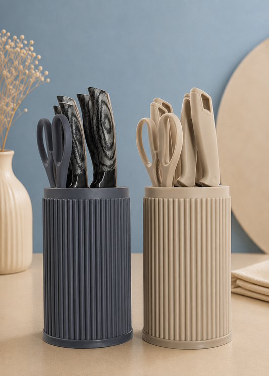 Premium 6-Piece Kitchen Knife Set with Ribbed Storage Holder
