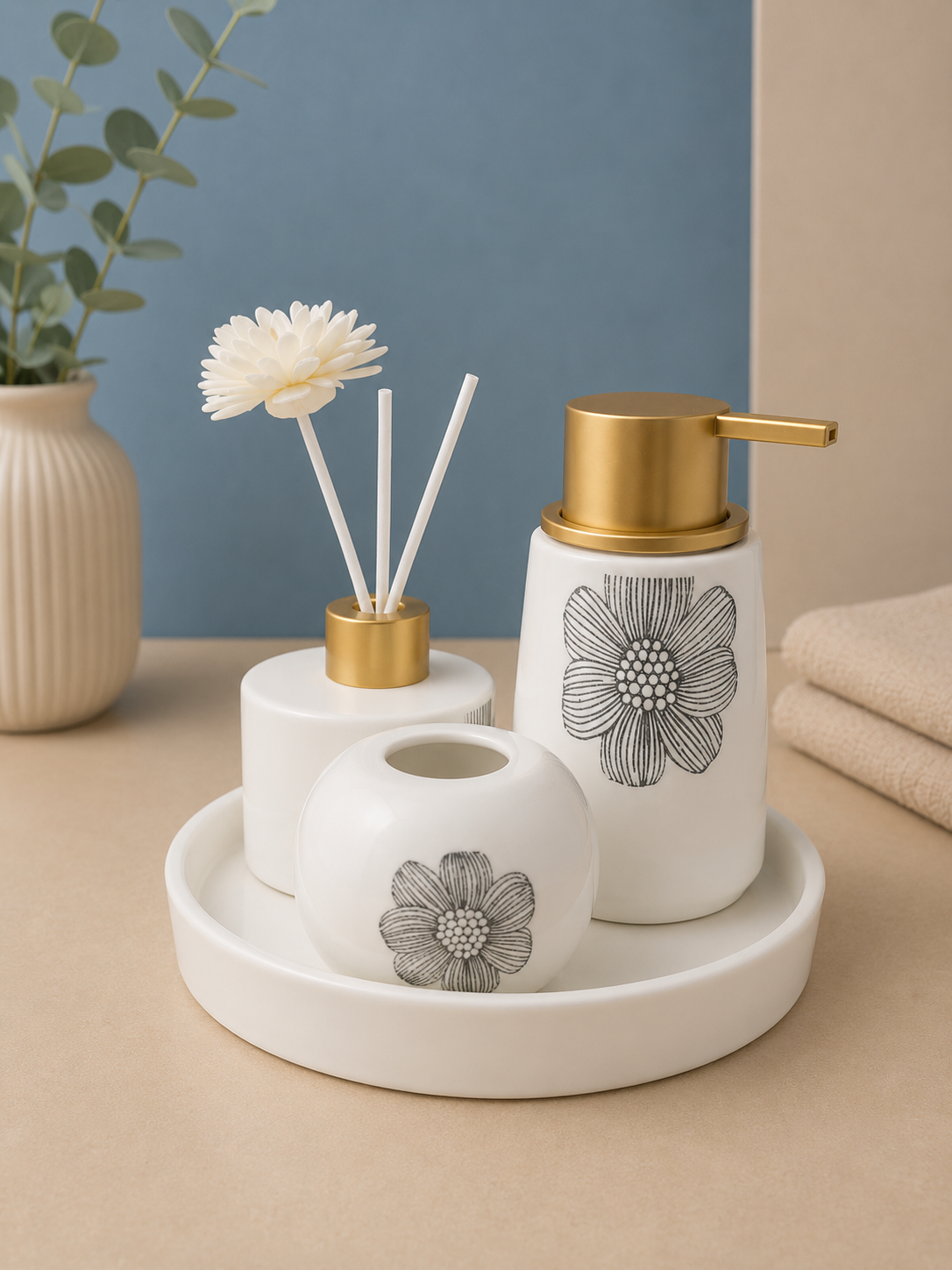 Premium Ceramic Bathroom Accessories Set – 4 Pieces (Imported)