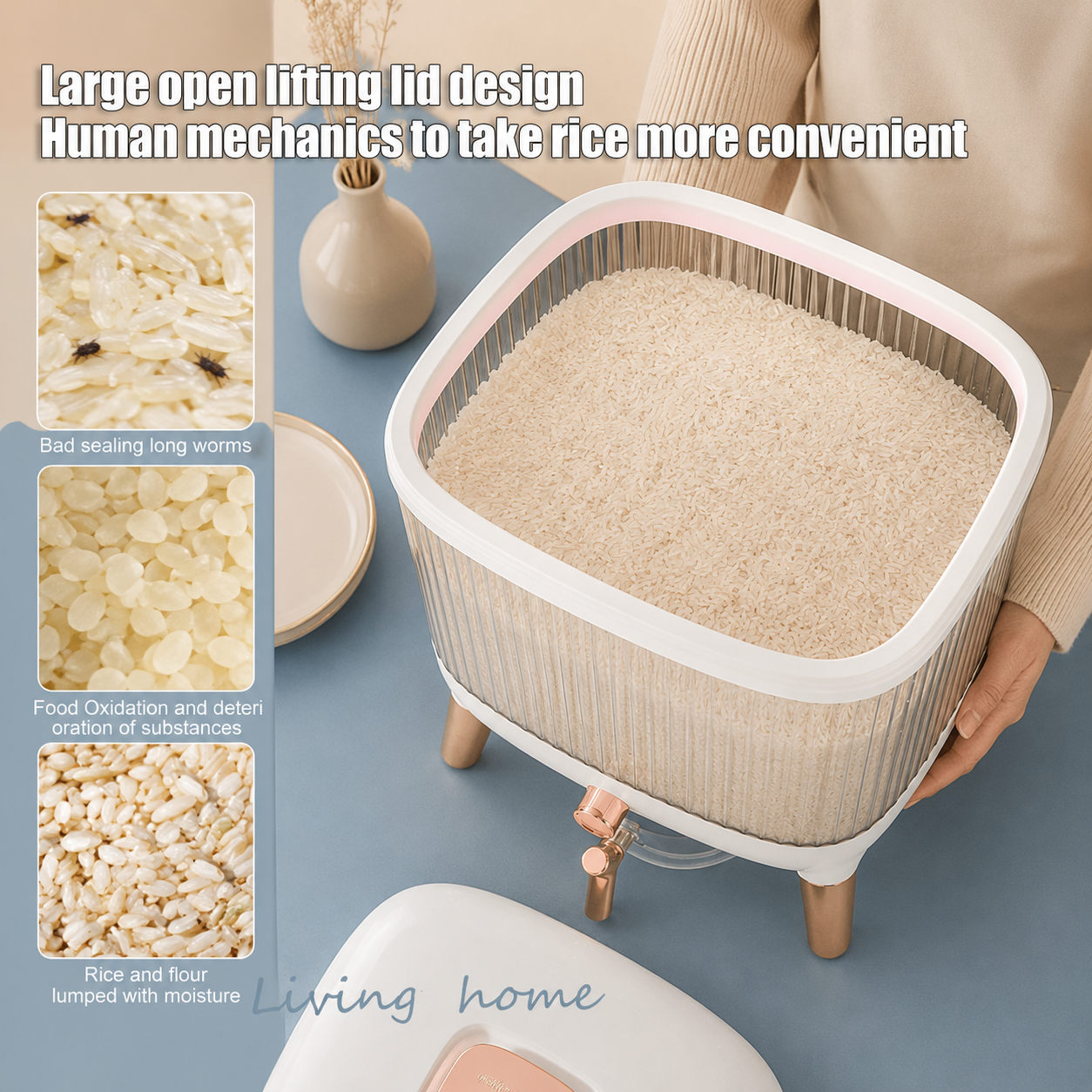 Rice Storage Dispenser 10 K.G with One-Touch Dispensing