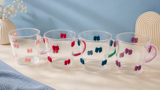 🎀 Cute & Elegant Bow Glass + Glitter Handle Cup